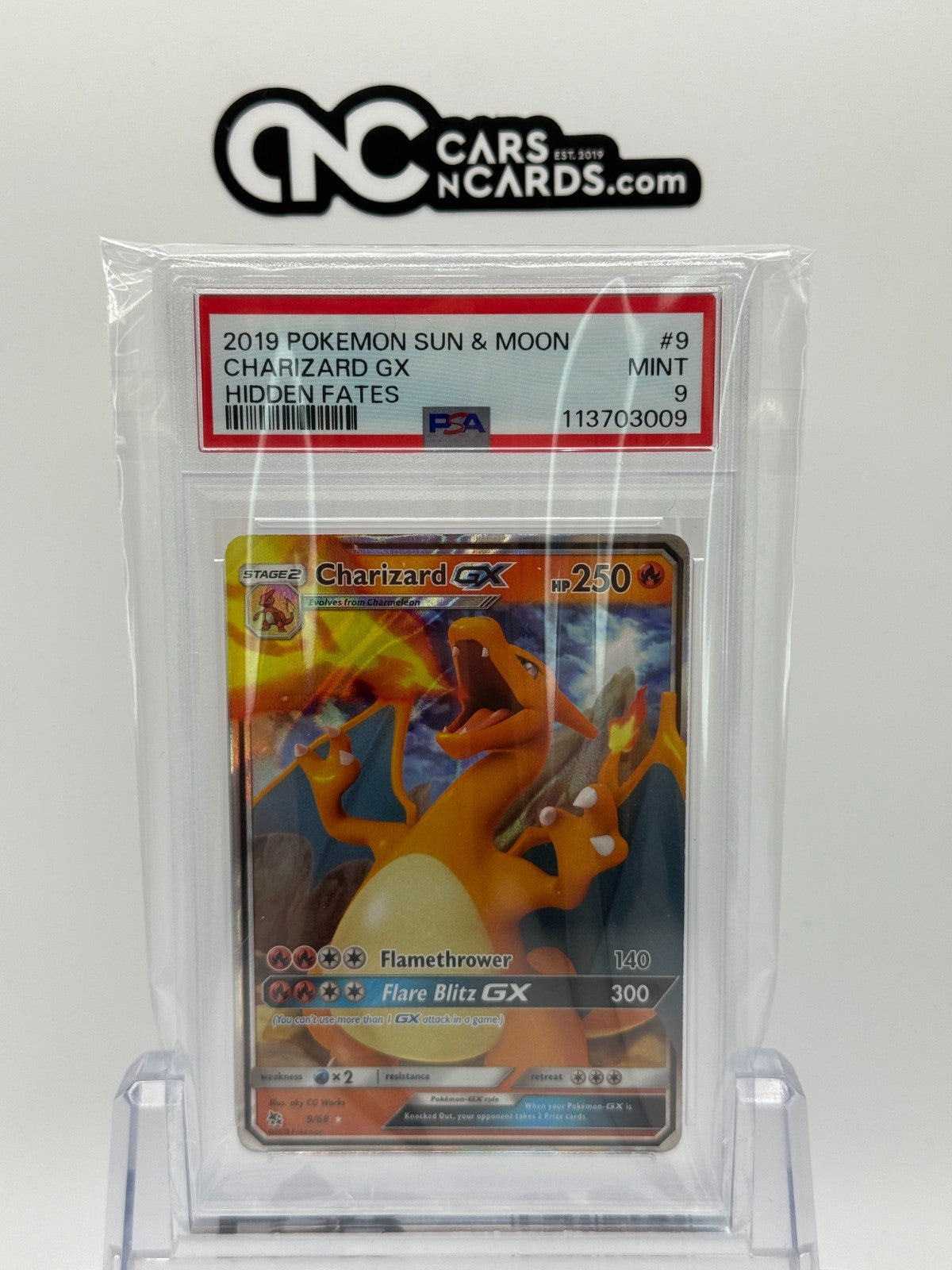 2019 POKEMON SUN & MOON HIDDEN FATES #9 CHARIZARD GX HIDDEN FATES PSA 9