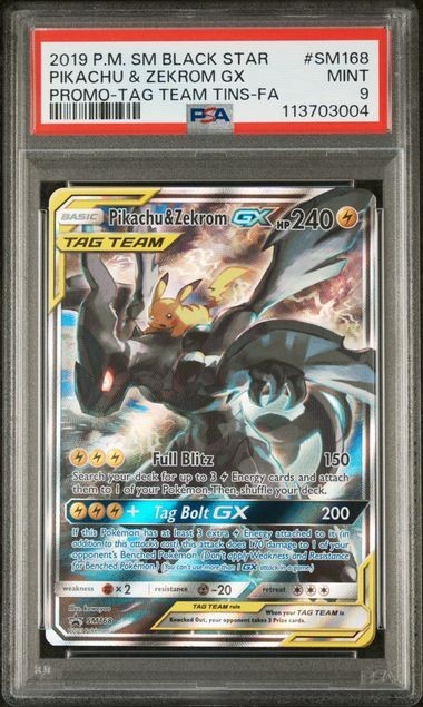 2019 POKEMON SM BLACK STAR PROMO #SM168 PIKACHU & ZEKROM GX PROMO TAG TEAM PSA 9