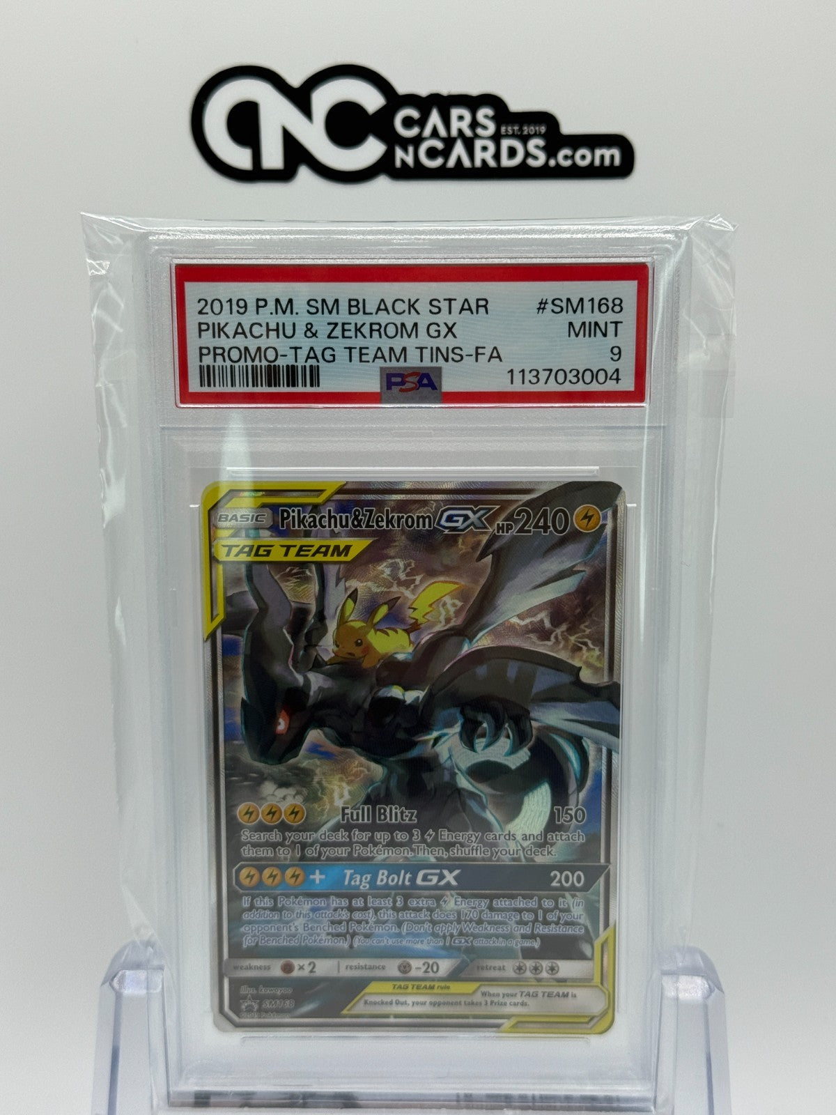 2019 POKEMON SM BLACK STAR PROMO #SM168 PIKACHU & ZEKROM GX PROMO TAG TEAM PSA 9