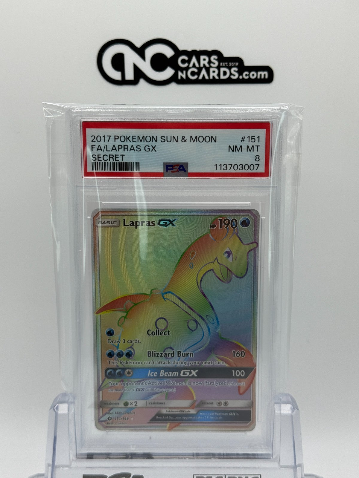2017 POKEMON SUN & MOON #151 FA/LAPRAS GX SECRET PSA 8
