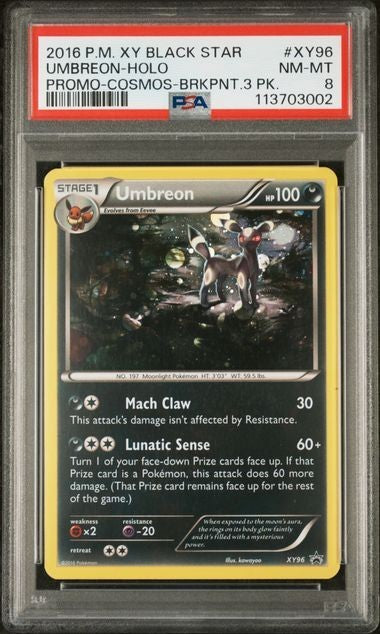 2016 POKEMON XY BLACK STAR PROMO #XY96 UMBREON-HOLO PROMO-COSMOS-BRKPNT PSA 8
