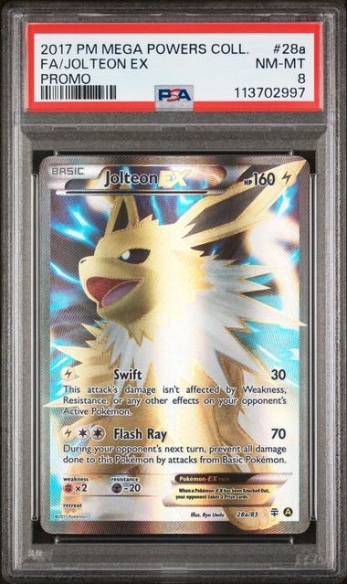 2017 POKEMON MEGA POWERS COLLECTION PROMO #28a FA/JOLTEON EX PROMO PSA 8