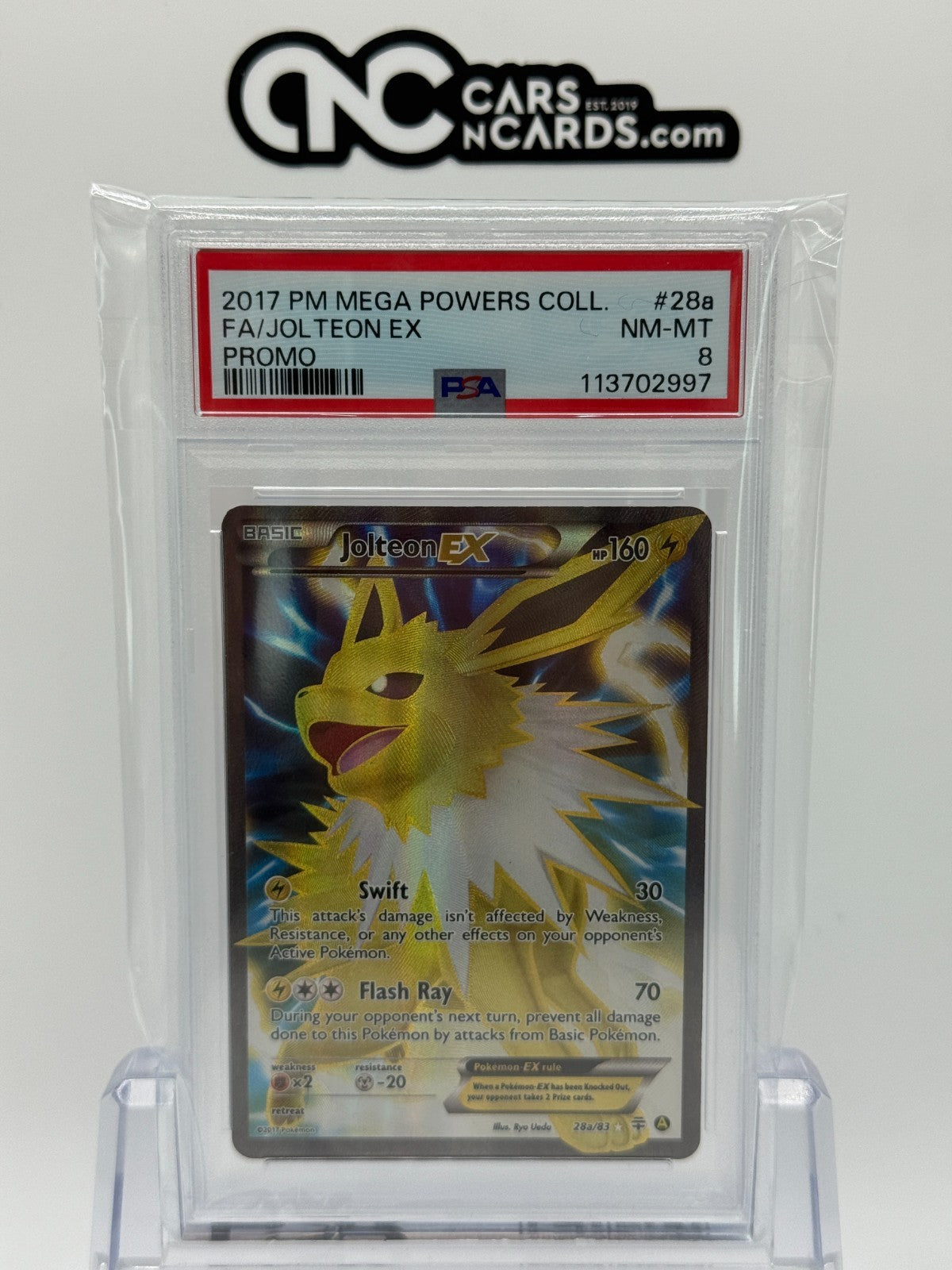 2017 POKEMON MEGA POWERS COLLECTION PROMO #28a FA/JOLTEON EX PROMO PSA 8