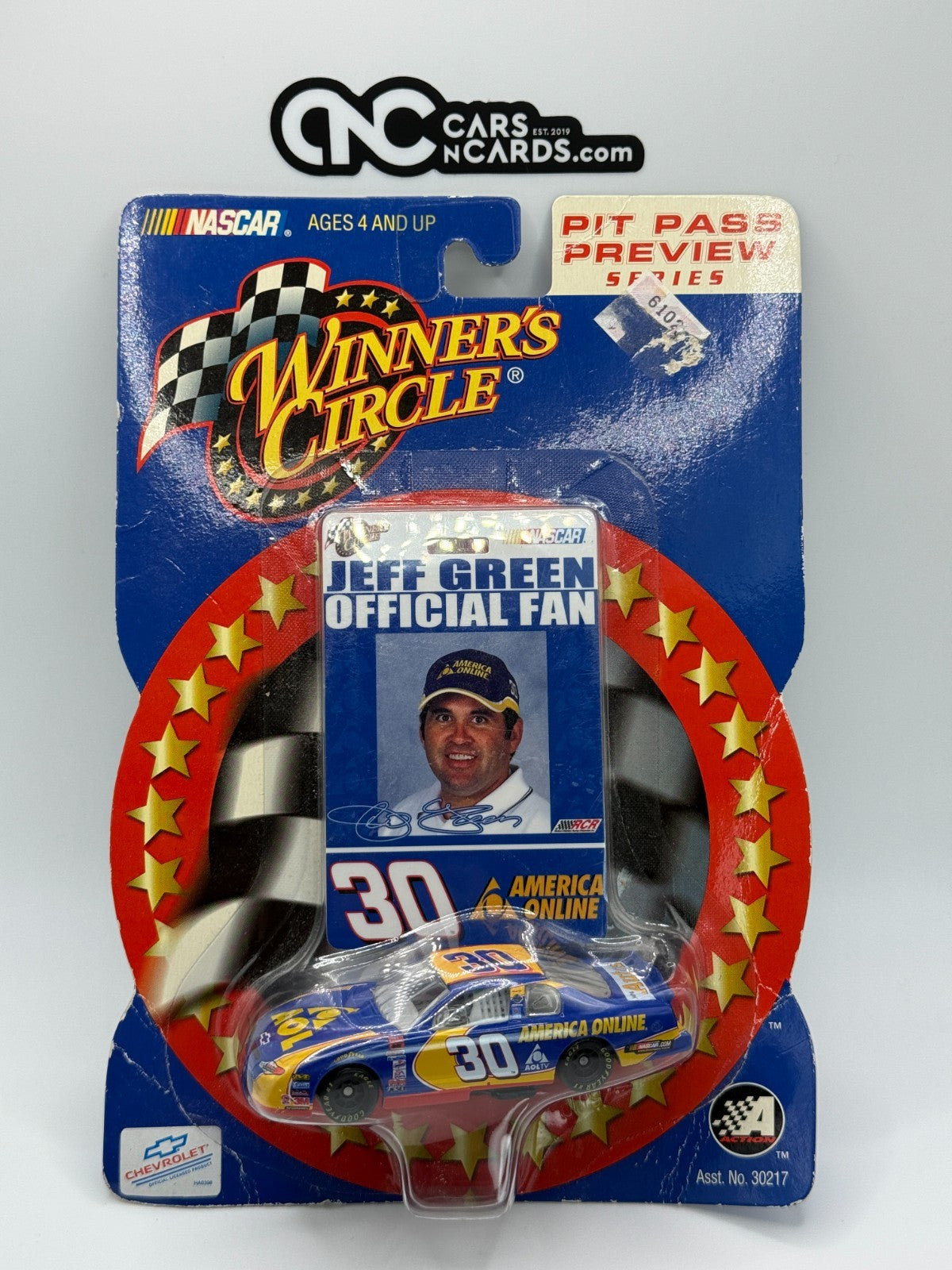 2002 Winner's Circle Pit Pass Series Jeff Green Official Fan AOL #30 Card Damage