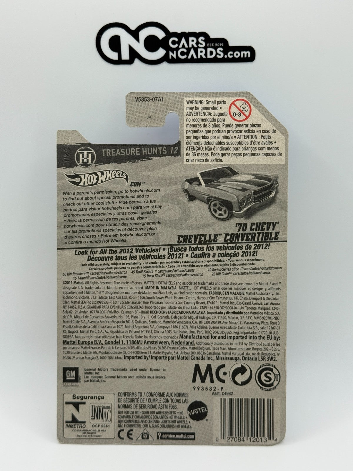 2012 Hot Wheels Treasure Hunt '70 Chevy Chevelle Convertible (Card Crease)