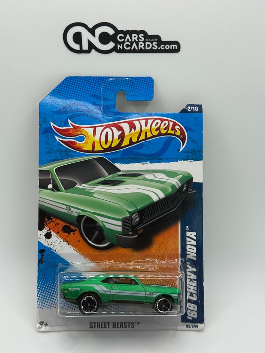 2011 Hot Wheels Street Beats '68 Chevy Nova Green (Card Crease)