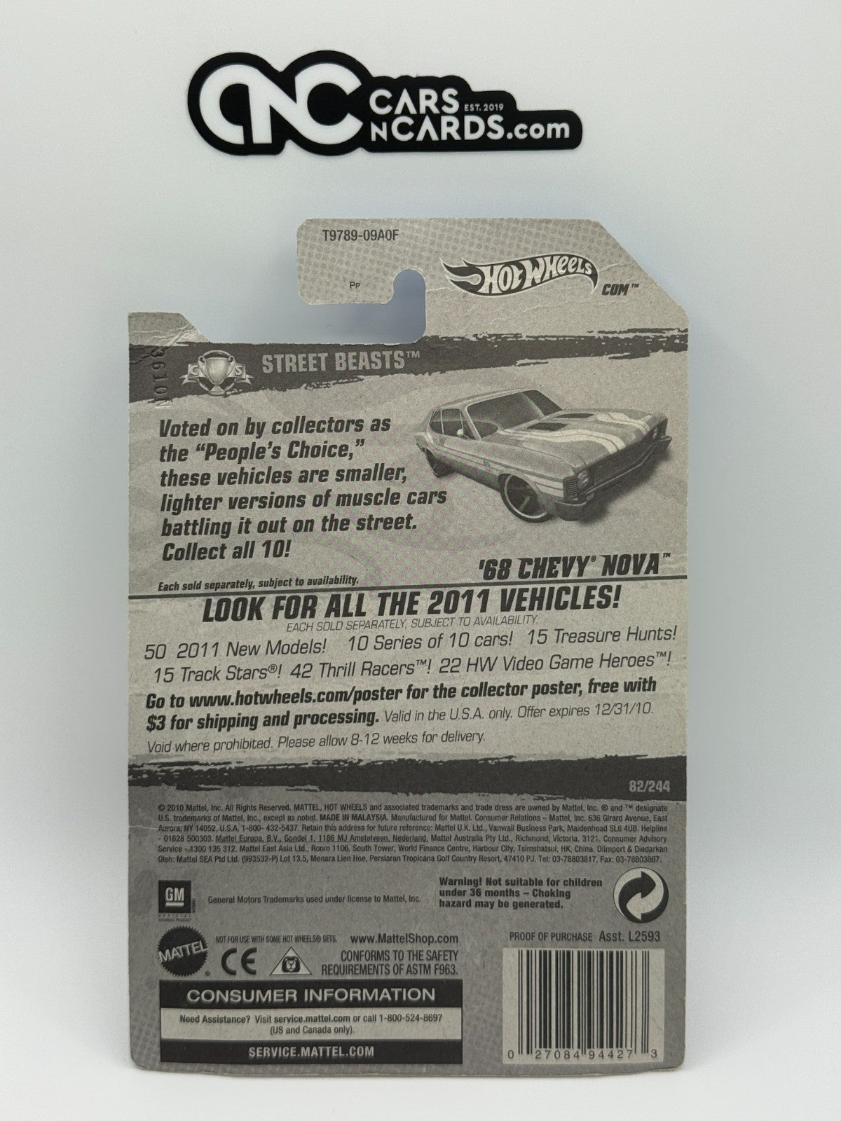 2011 Hot Wheels Street Beats '68 Chevy Nova Green (Card Crease)