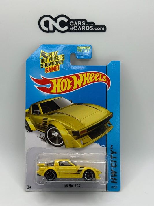 2014 Hot Wheels HW City Mazda RX-7 Yellow (Card Crease)