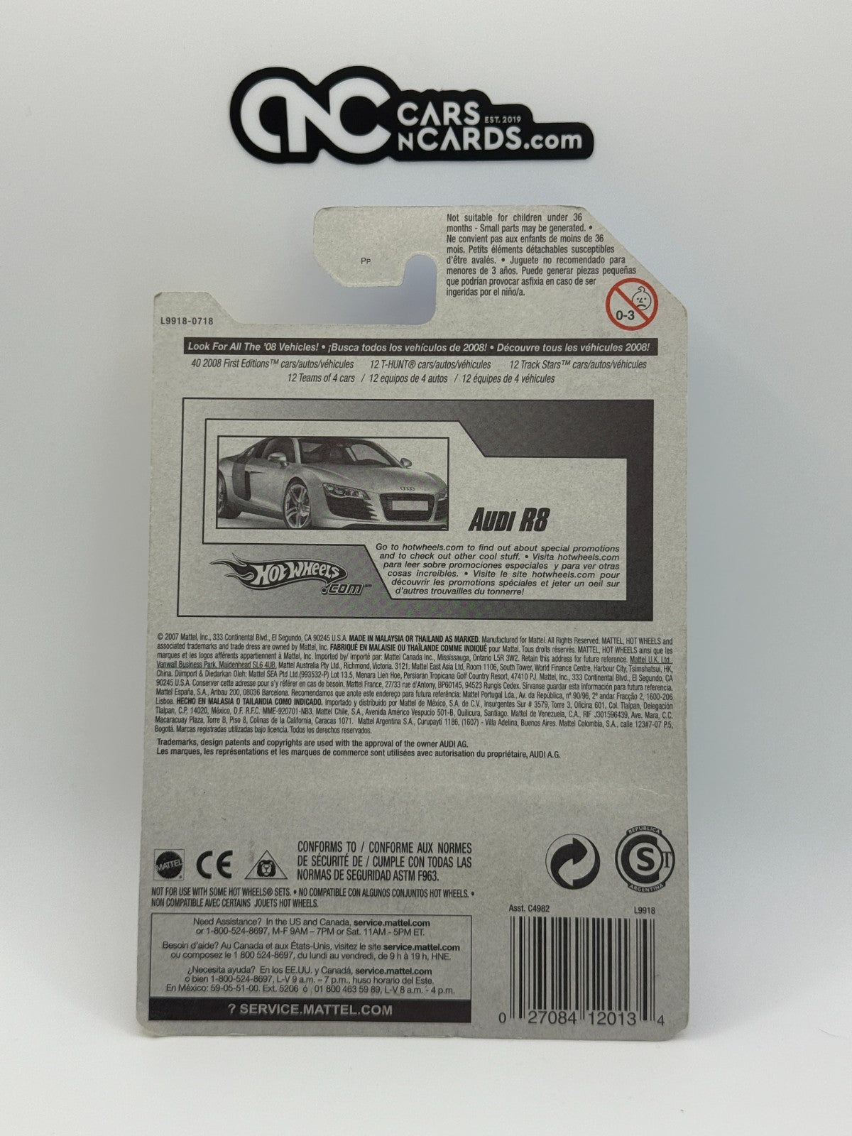 2008 Hot Wheels First Editions 03/40 Audi R8 Black (Soft Corners)