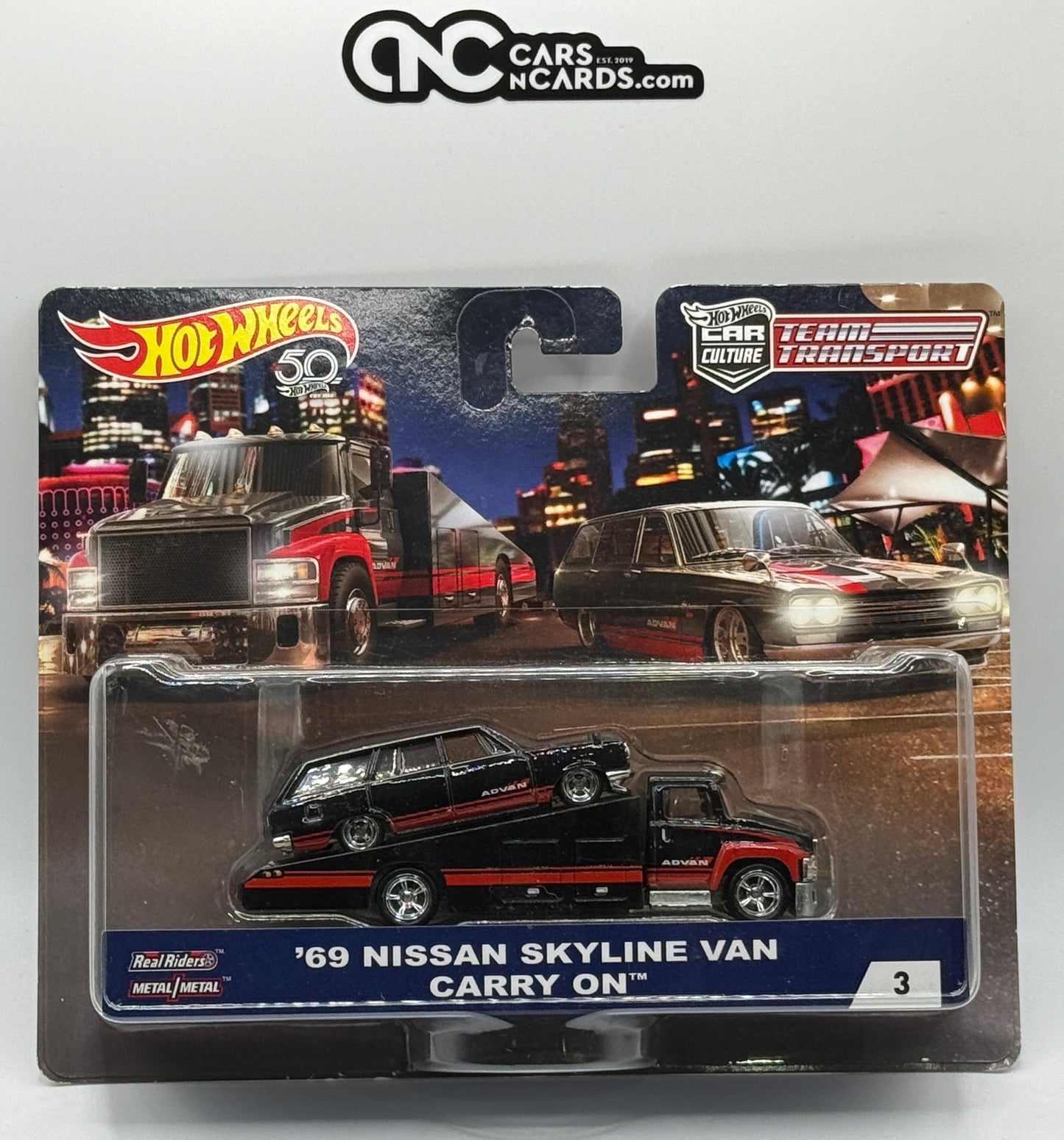 2018 Hot Wheels Premium Team Transport '69 Nissan Skyline Van #3 (Small Crease)