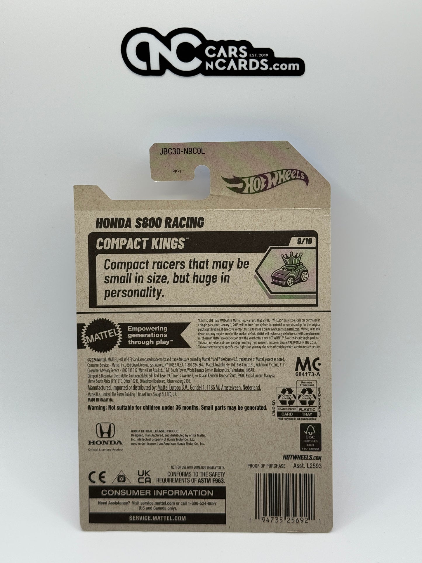 2025 Hot Wheels Compact Kings 9/10 Honda S800 Racing Treasure Hunt (Card Crease)