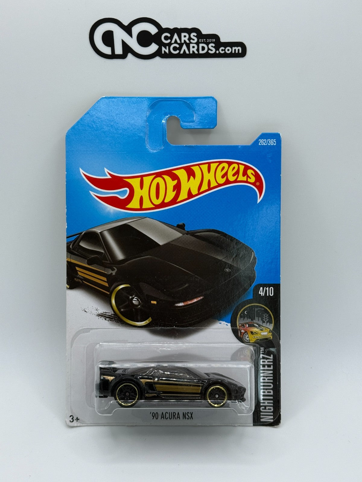 2017 Hot Wheels Nightburnerz 4/10 '90 Acura NSX Black (Card Crease)