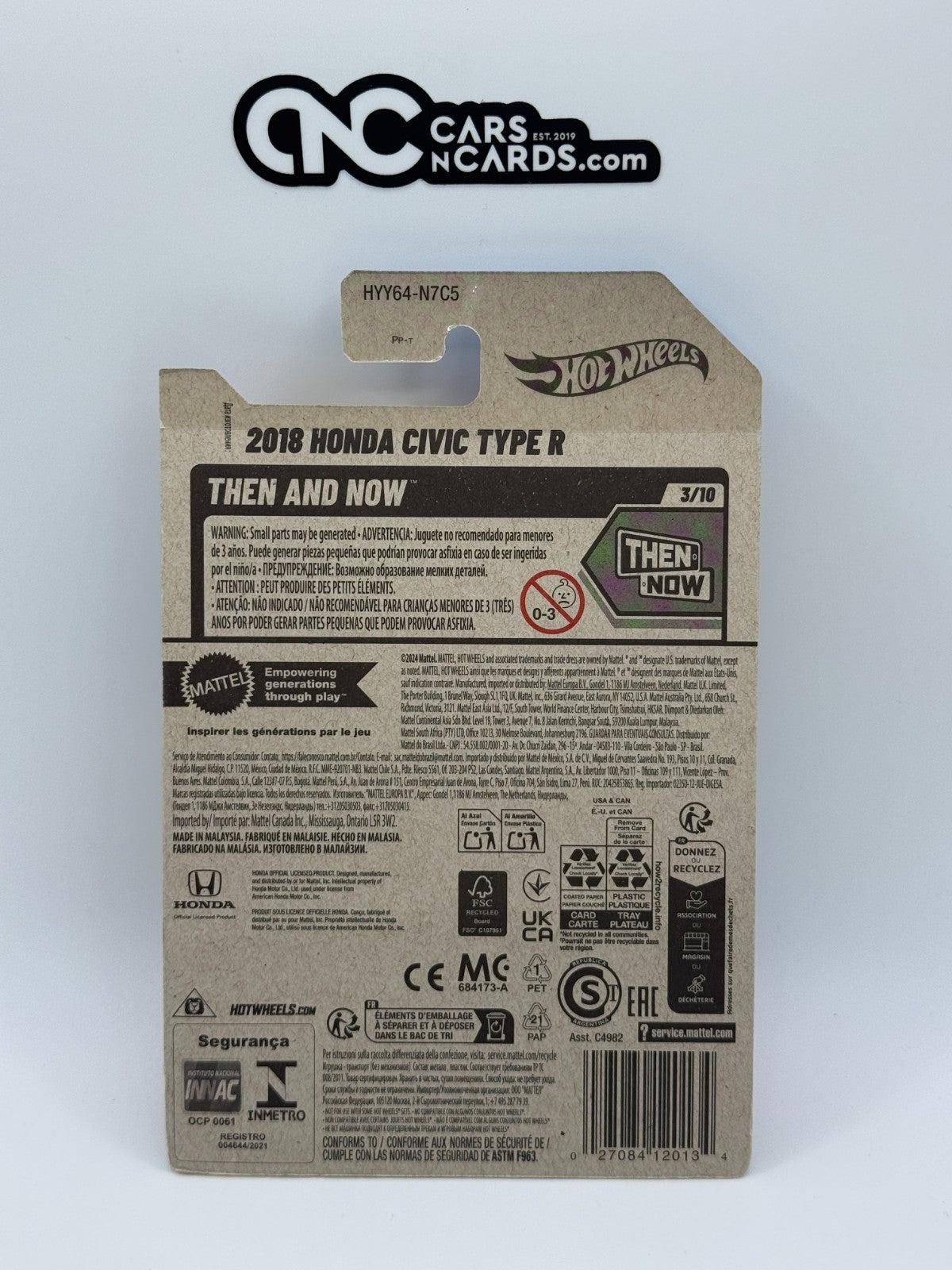 2025 Hot Wheels Then and Now 3/10 2018 Honda Civic Type R Red (Card Crease)