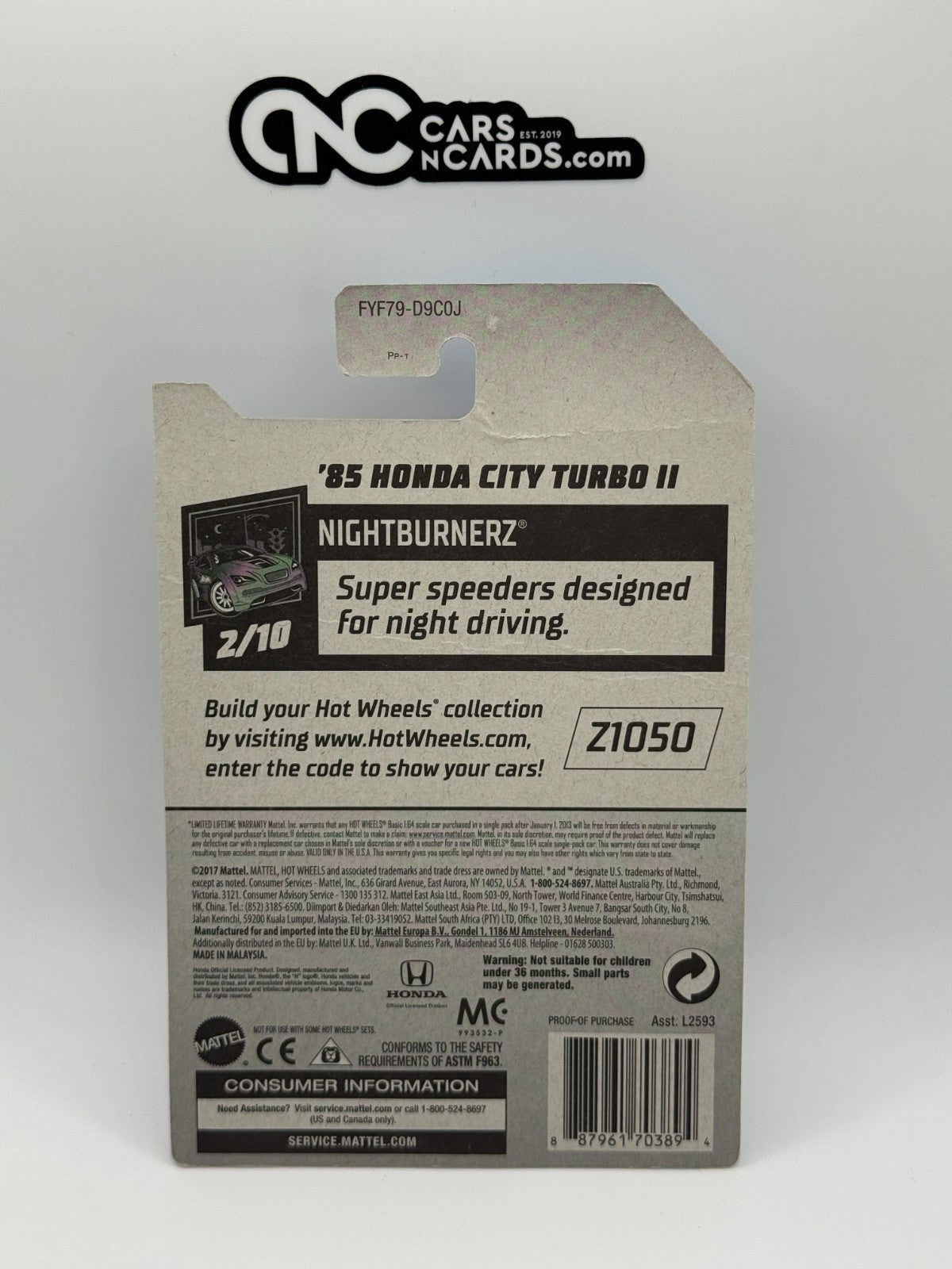 2019 Hot Wheels Factory Sealed Nightburnerz '85 Honda City Turbo II Card Crease