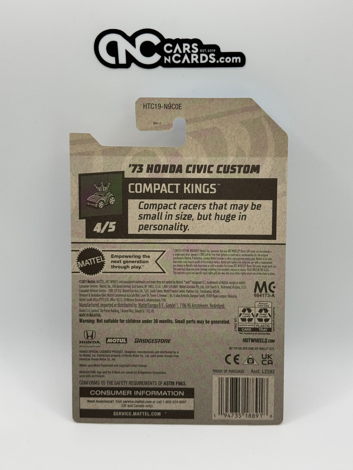 2024 Hot Wheels Compact Kings 4/5 '73 Honda Civic Custom Yellow