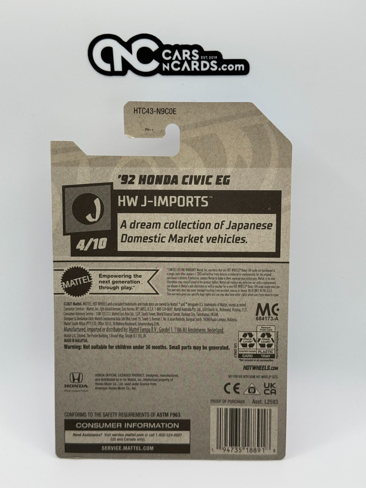 2024 Hot Wheels HW J-Imports 4/10 '92 Honda Civic EG