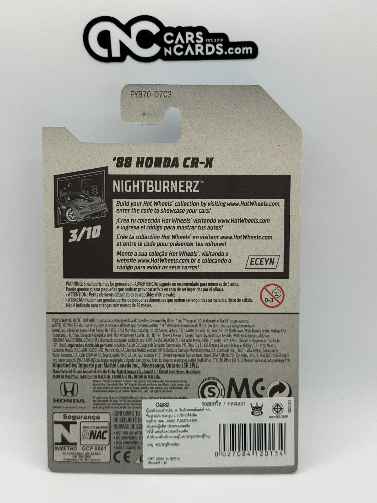 2019 Hot Wheels Nightburnerz 3/10 '88 Honda CR-X Red