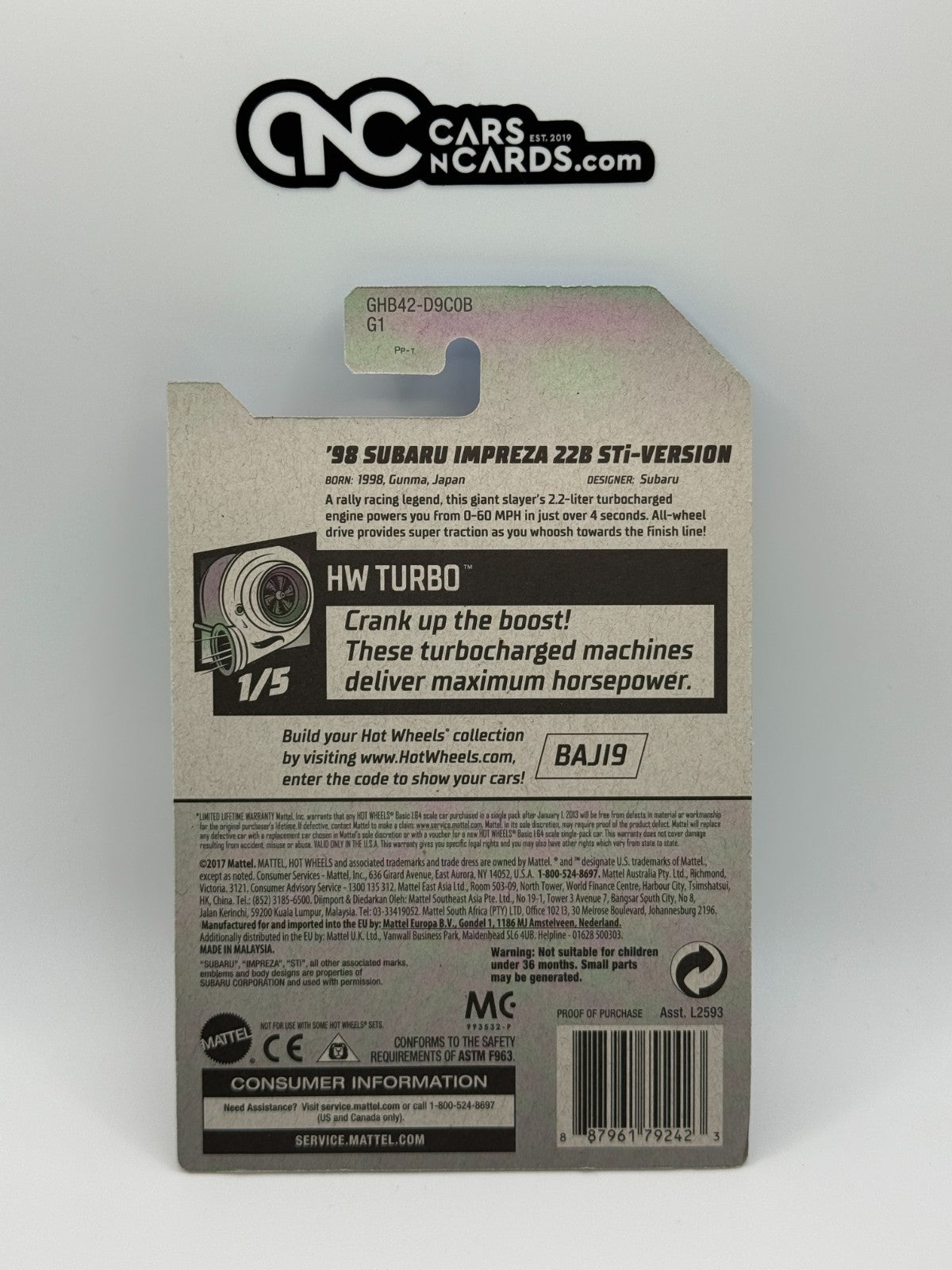 2020 Hot Wheels HW Turbo 1/5 '98 Subaru 22B STi-Version Blue