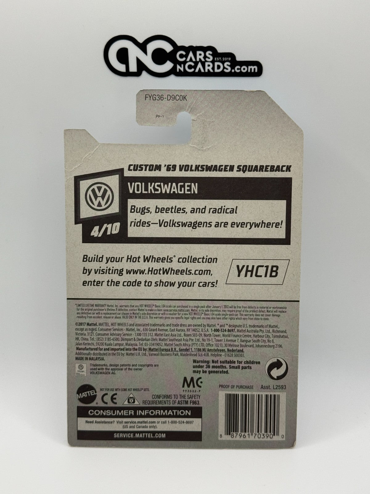 2019 Hot Wheels Volkswagen 4/10 Zamac '69 Volkswagen Squareback (Card Damage)