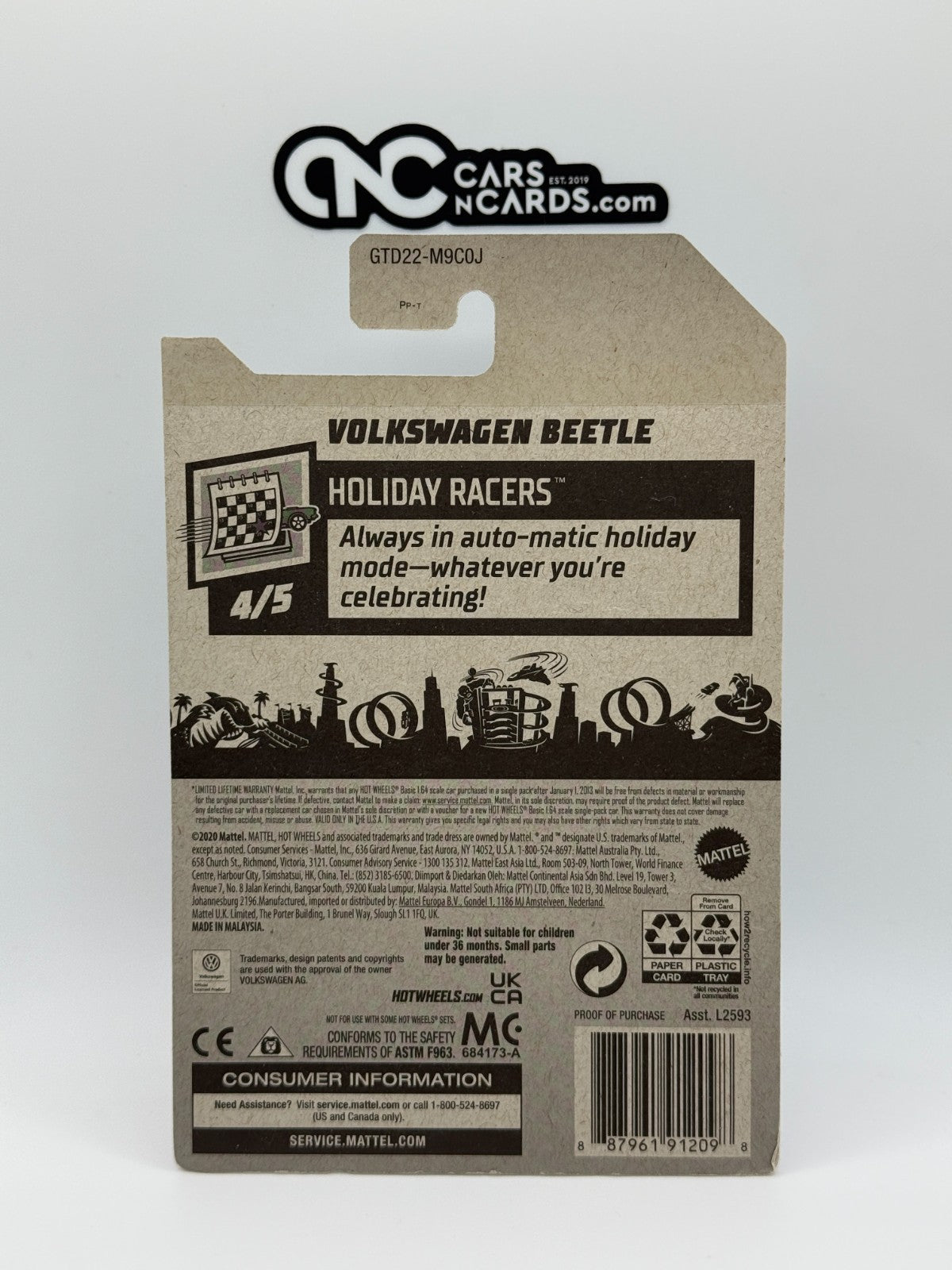 2021 Hot Wheels Holiday Racers 4/5 Zamac Volkswagen Beetle (Card Damage)