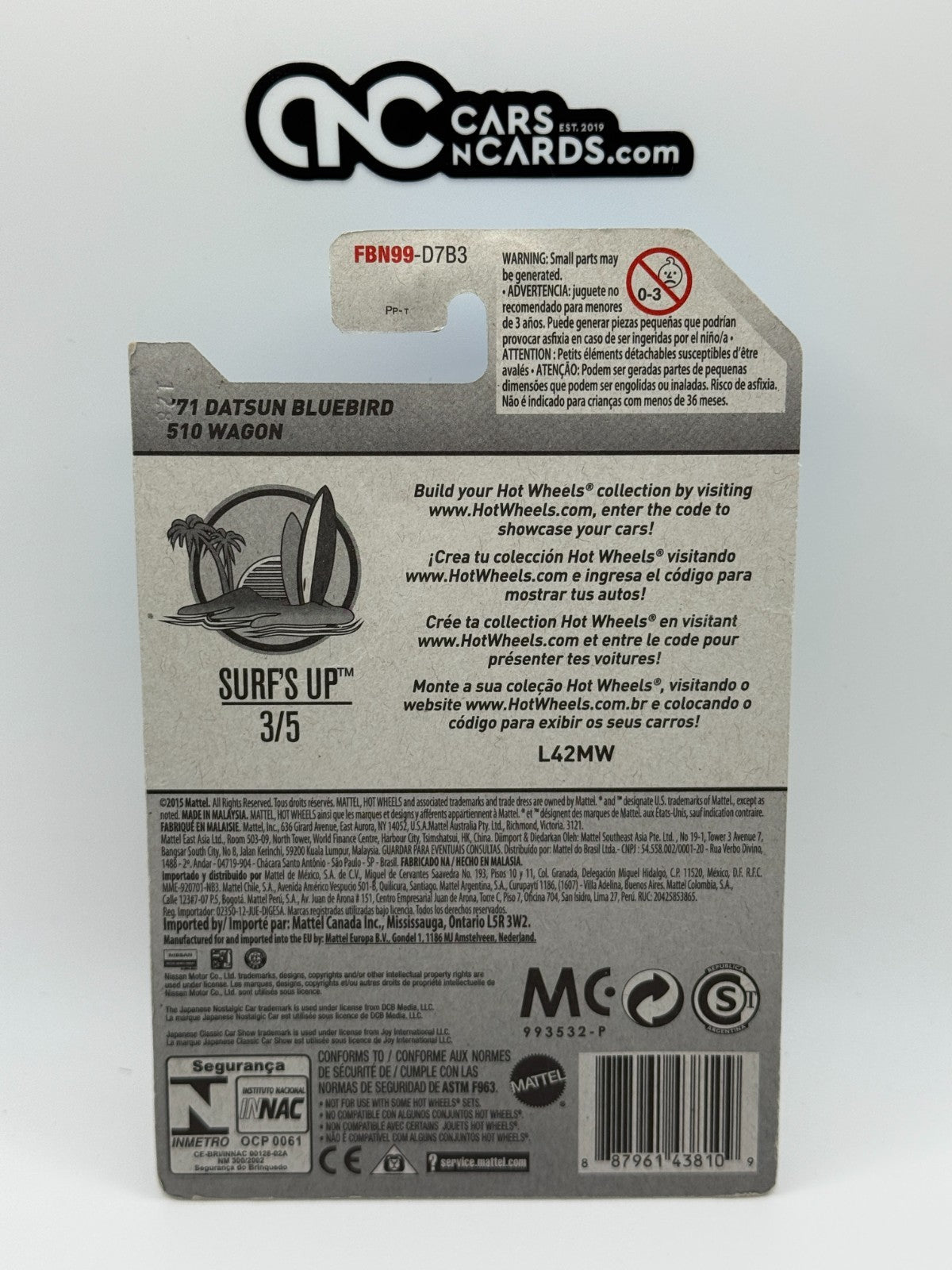 2017 Hot Wheels Surf's Up Zamac '71 Datsun Bluebird 510 Wagon (Soft Corners)