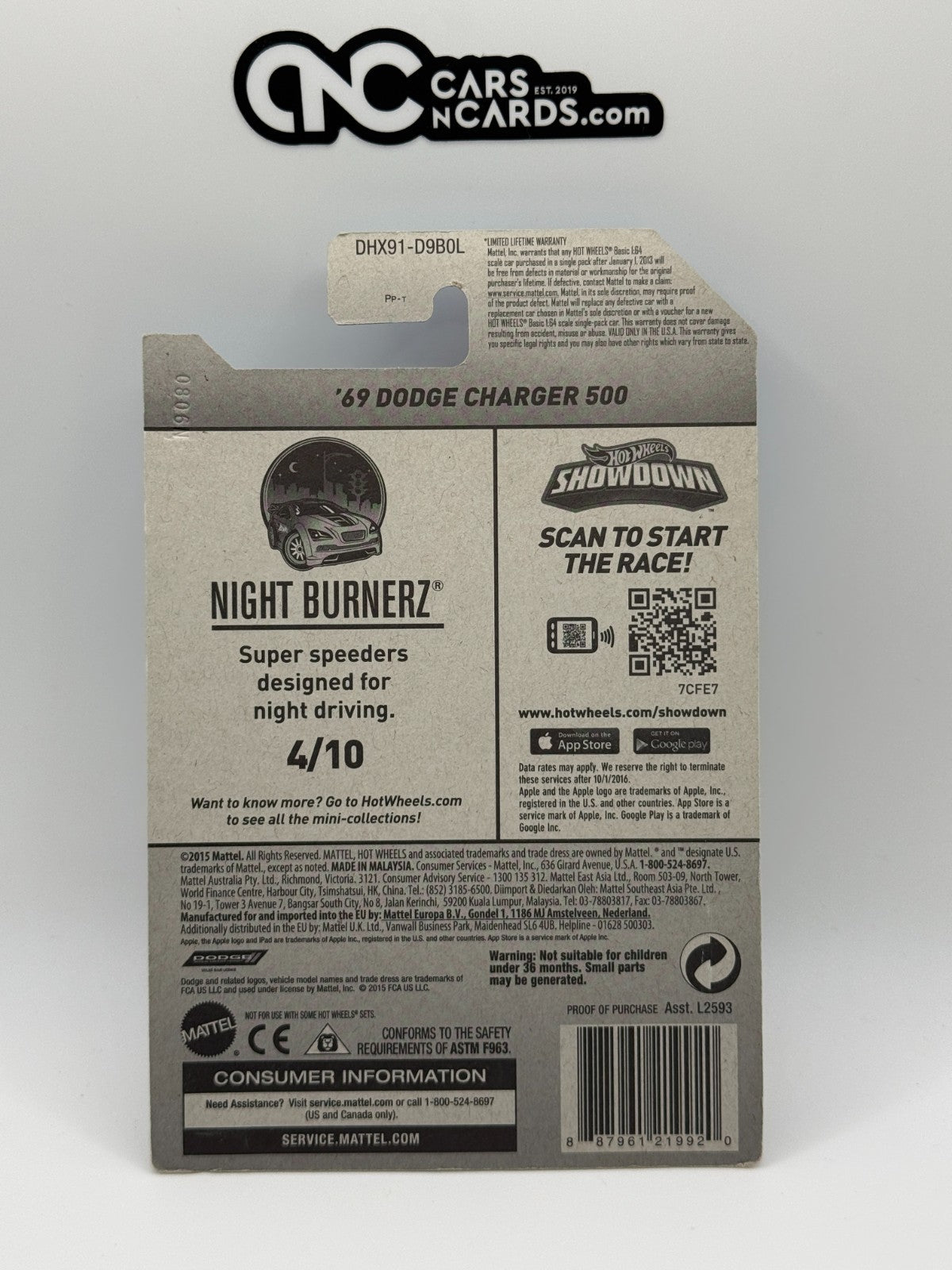 2016 Hot Wheels Night Burnerz Zamac '69 Dodge Charger 500