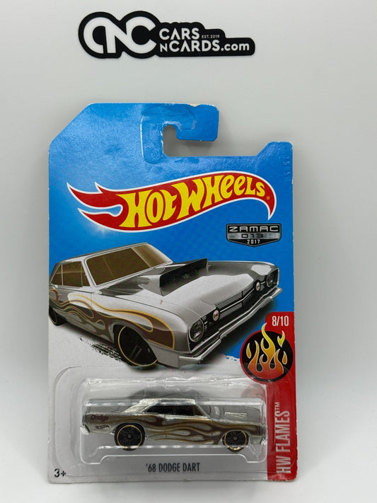 2017 Hot Wheels HW Flames 8/10 Zamac '68 Dodge Dart (Card Damage)