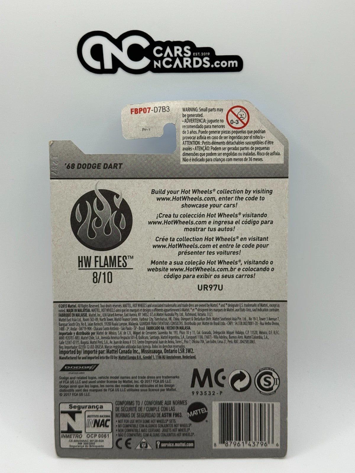 2017 Hot Wheels HW Flames 8/10 Zamac '68 Dodge Dart (Card Damage)