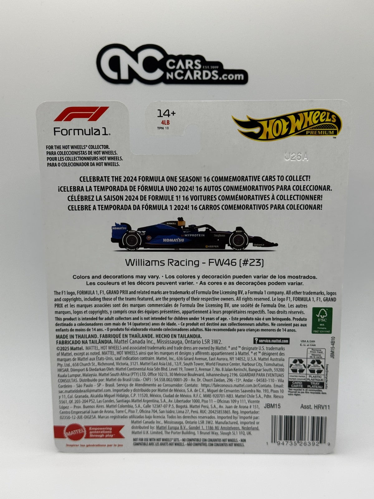 2025 Hot Wheels Premium F1 Formula 1 2024 Williams Racing - FW46 (#23)