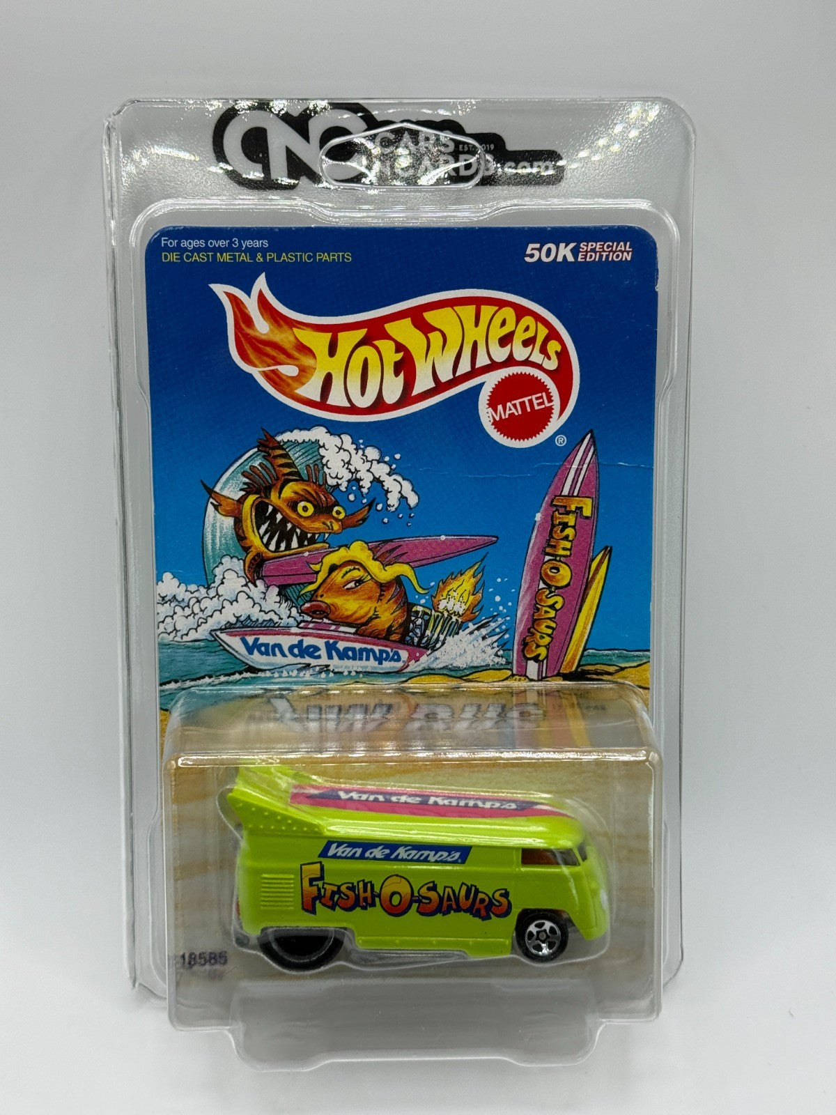 1997 Hot Wheels Van De Kamps Fish-O-Saurs Volkswagen Drag Bus (Card Crease)
