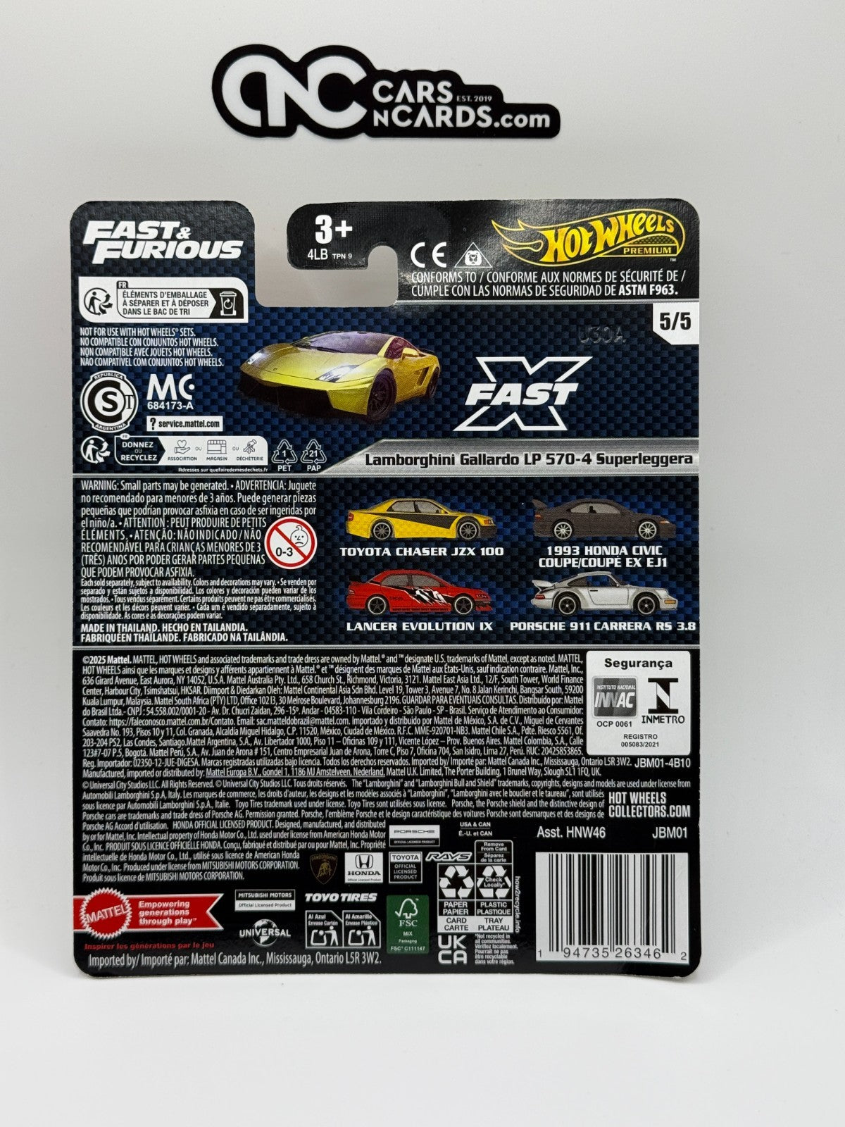 2025 Hot Wheels Premium Fast & Furious 5/5 Lamborghini Gallardo (Card Damage)