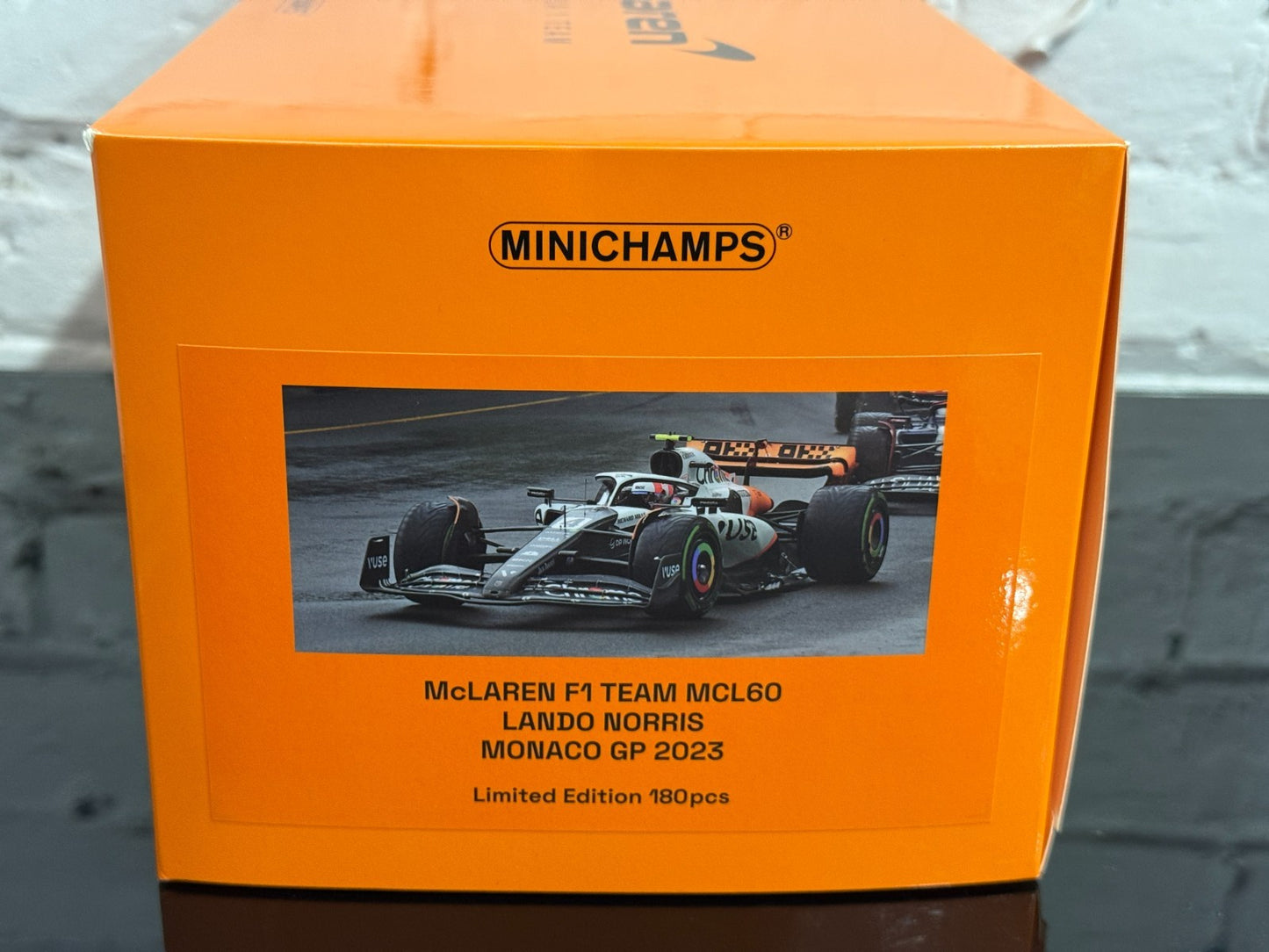 Minichamps 1:18 McLaren F1 Team MCL60 OP81 Lando Norris 2023 Monaco GP Open Box