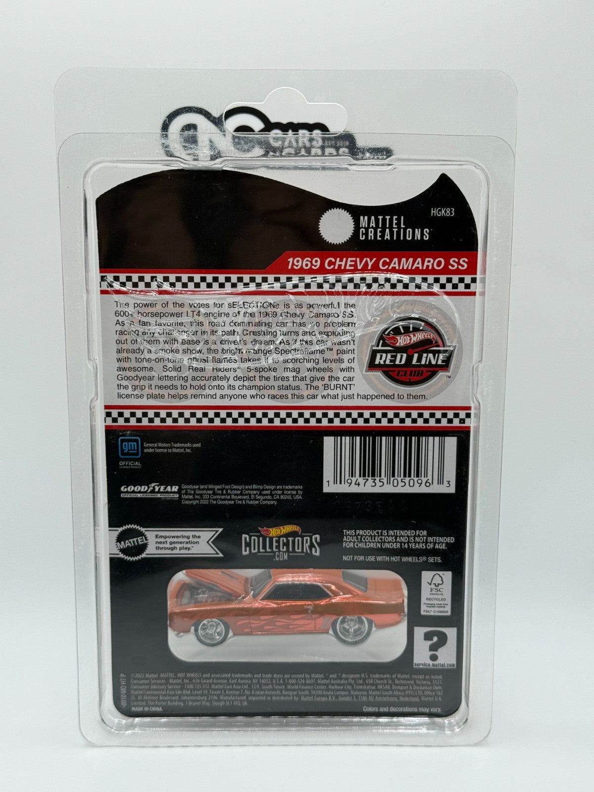 2022 Hot Wheels RLC sELECTIONs 1969 Chevy Camaro SS Orange With Protector