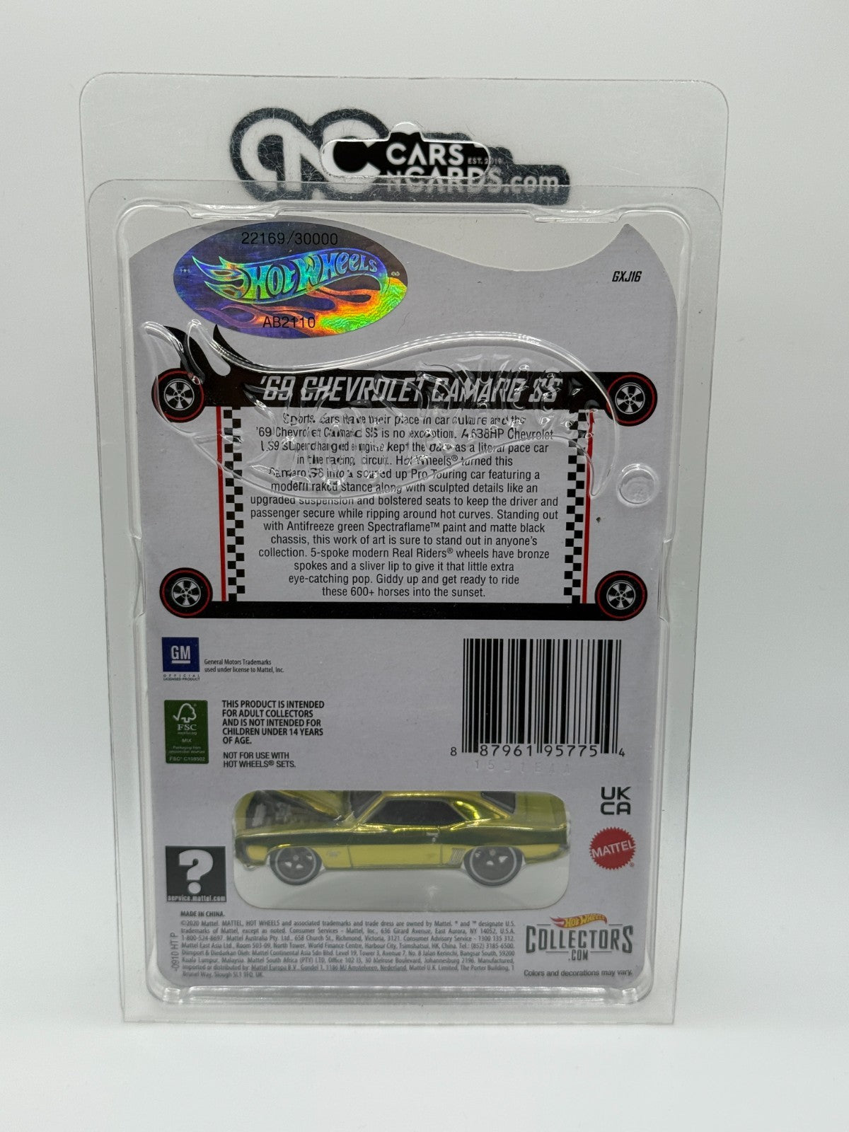 2021 Hot Wheels RLC '69 Chevrolet Camaro SS Green 22169/30000 With Protector
