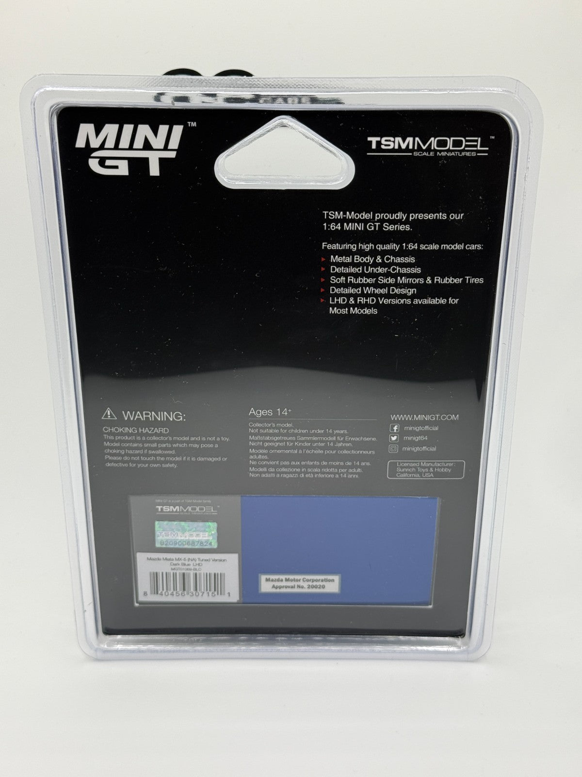 Mini GT 1:64 Mazda Miata MX-5 (NA) Tuned Version – Dark Blue Raw Chase