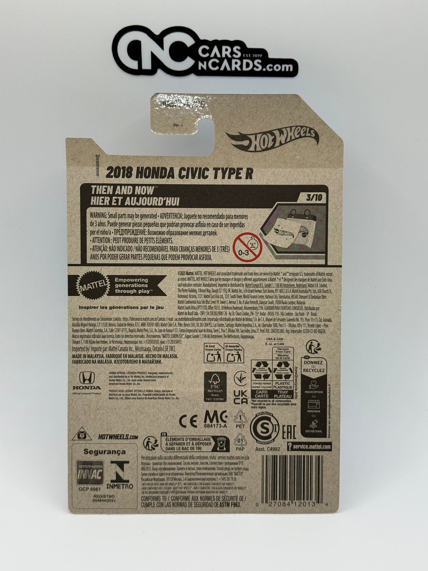 2025 Hot Wheels Then and Now 3/10 2018 Honda Civic Type R Blue