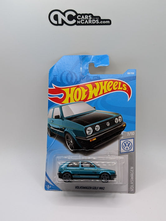 2019 Hot Wheels Volkswagen 7/10 VW Golf MK2 Teal 68/250 (Card Damage)