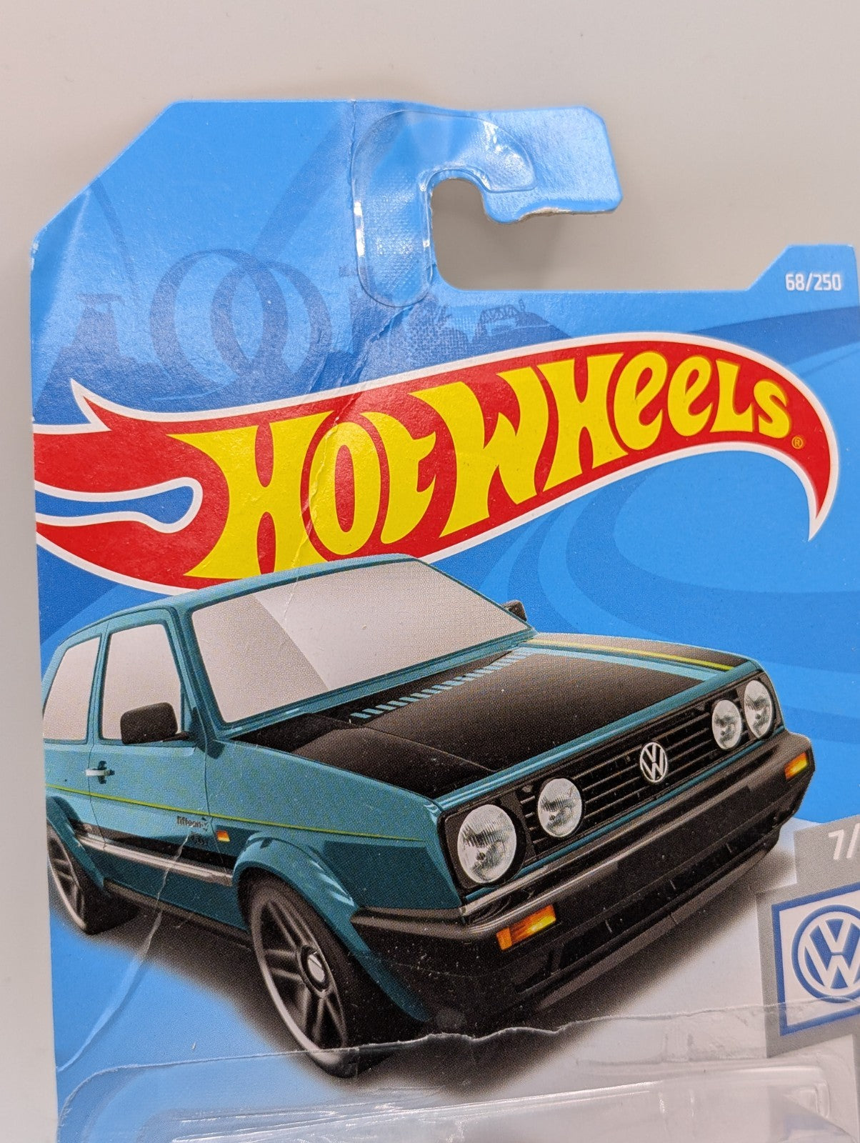 2019 Hot Wheels Volkswagen 7/10 VW Golf MK2 Teal 68/250 (Card Damage)
