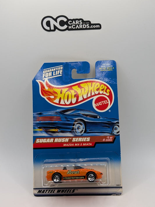 1998 Hot Wheels Sugar Rush 1/4 Mazda MX-5 Miata Reese's #741 (Card Crease)