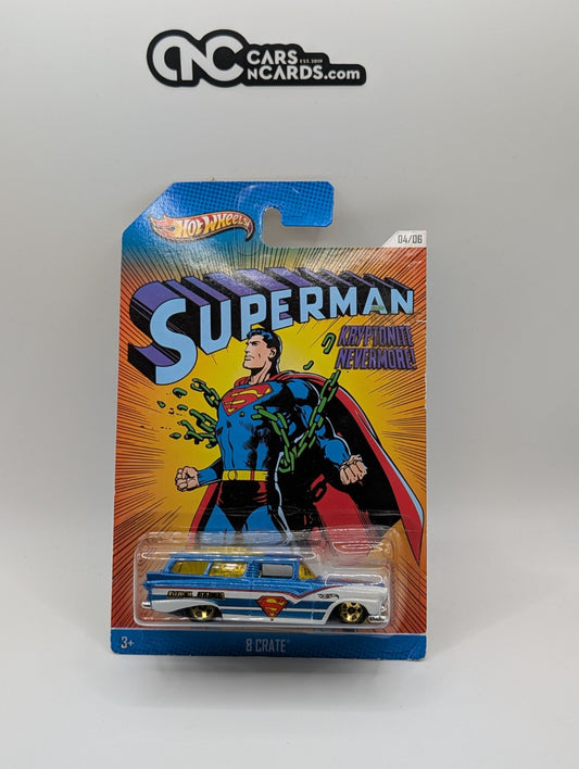 2013 Hot Wheels Superman 8 Crate Blue 4/6 (Card Damage)