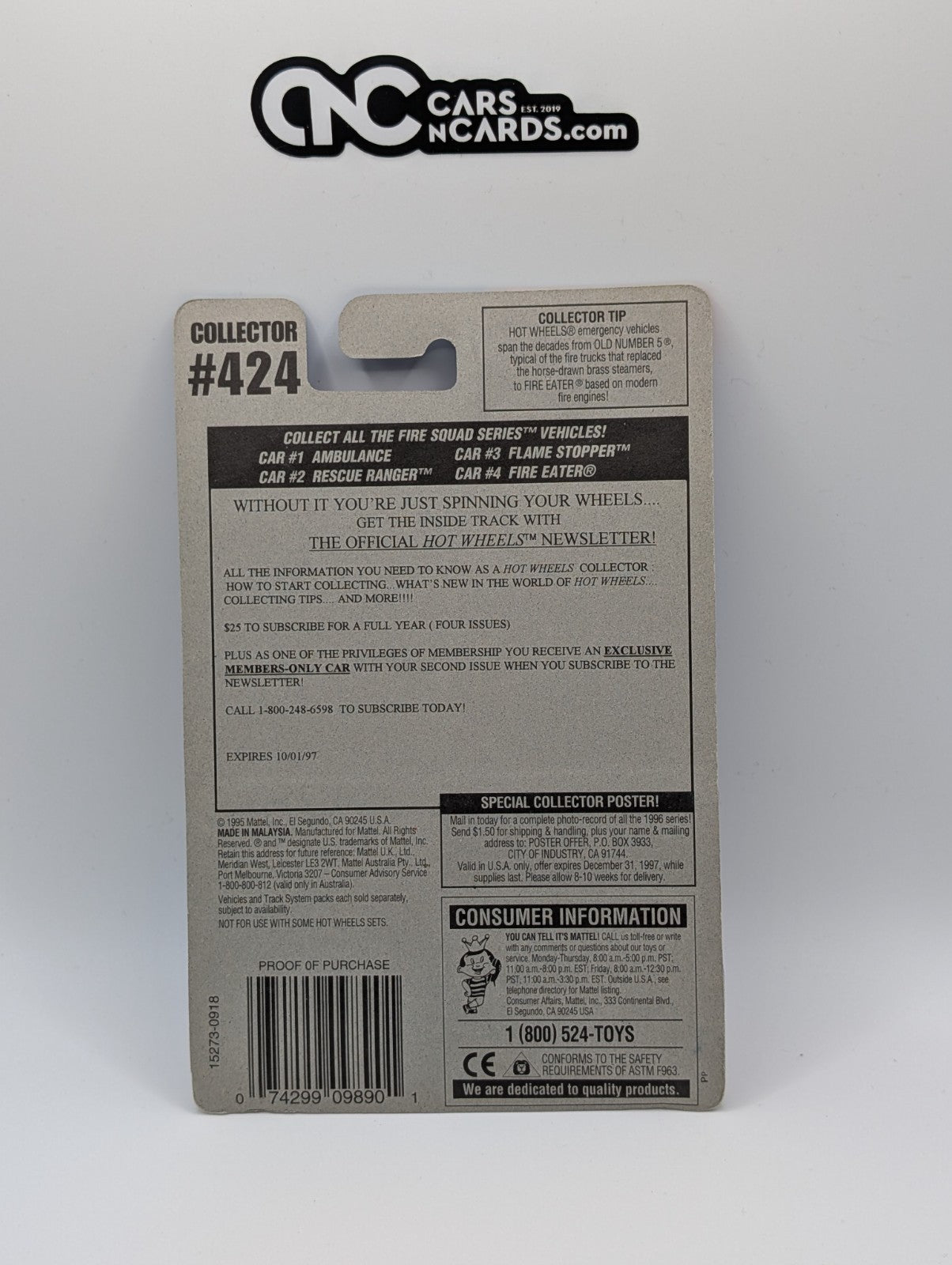 1996 Hot Wheels Fire Squad 1/4 Fire Dept. Ambulance #15273 (Soft Corners)