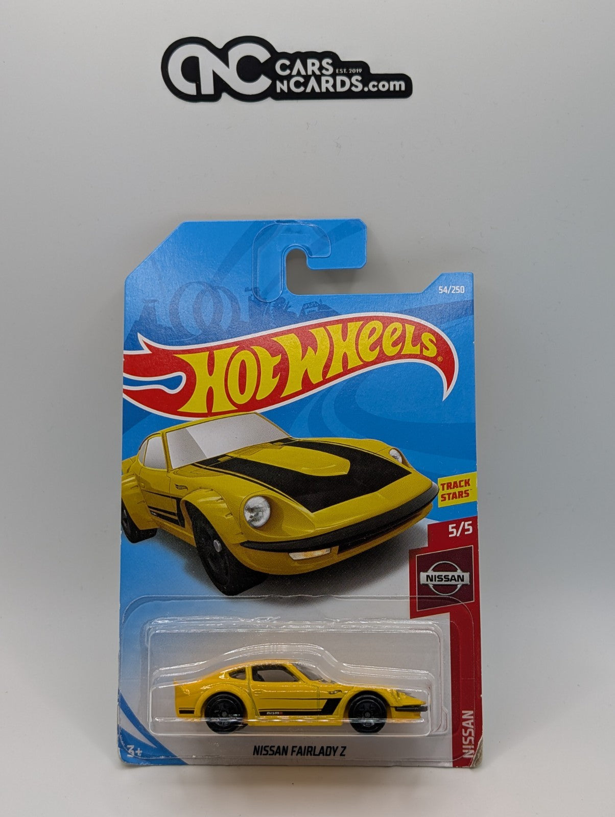 2019 Hot Wheels Nissan 5/5 Nissan Fairlady Z Yellow 54/250 (Soft Corners)