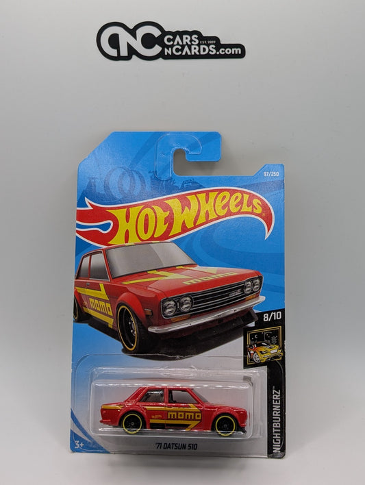 2019 Hot Wheels Nightburnerz 8/10 '71 Datsun 510 Red MOMO 97/250 (Soft Corners)