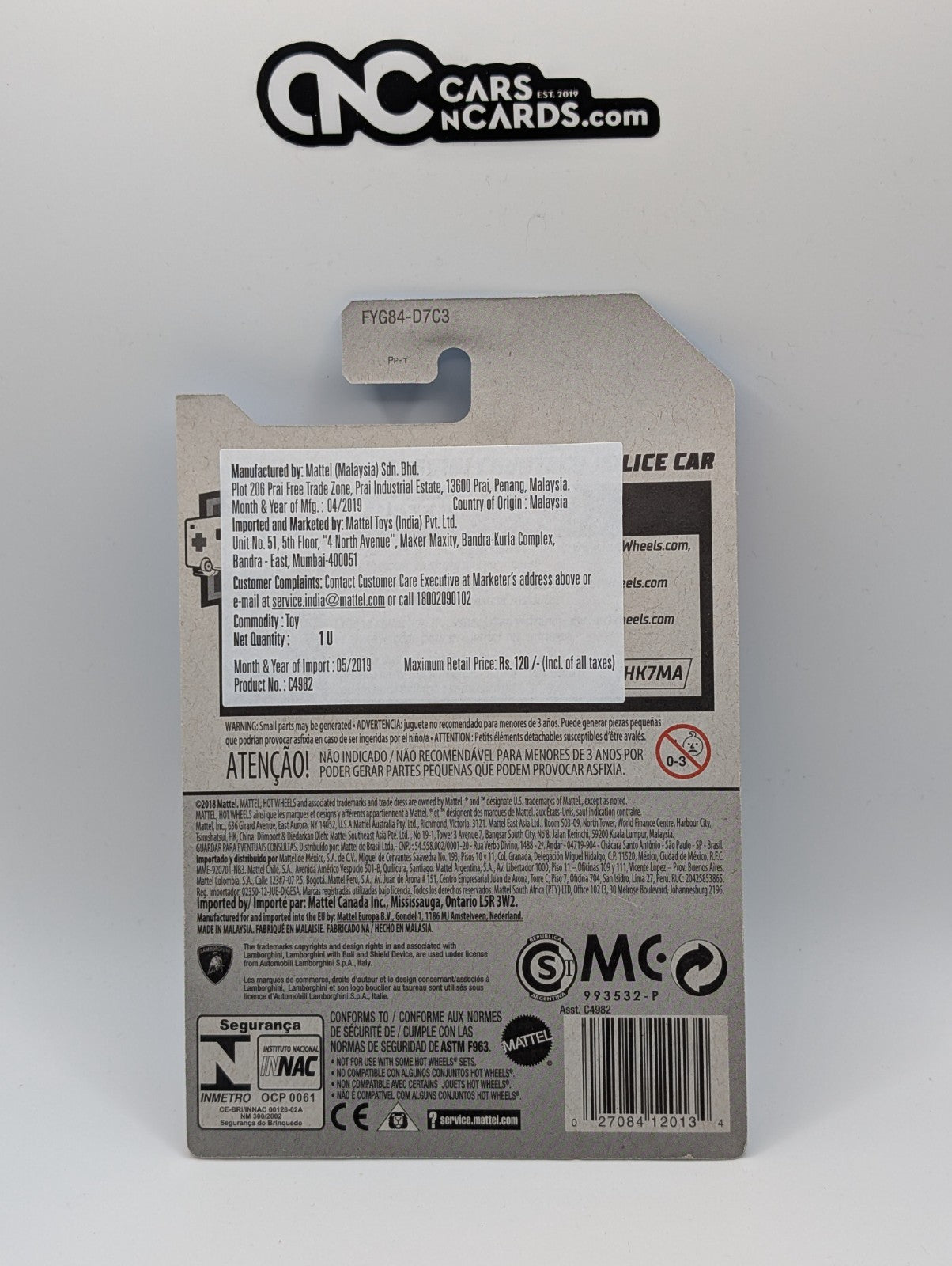 2019 Hot Wheels HW Rescue 2/10 Lamborghini Countach Police Car Blue 142/250