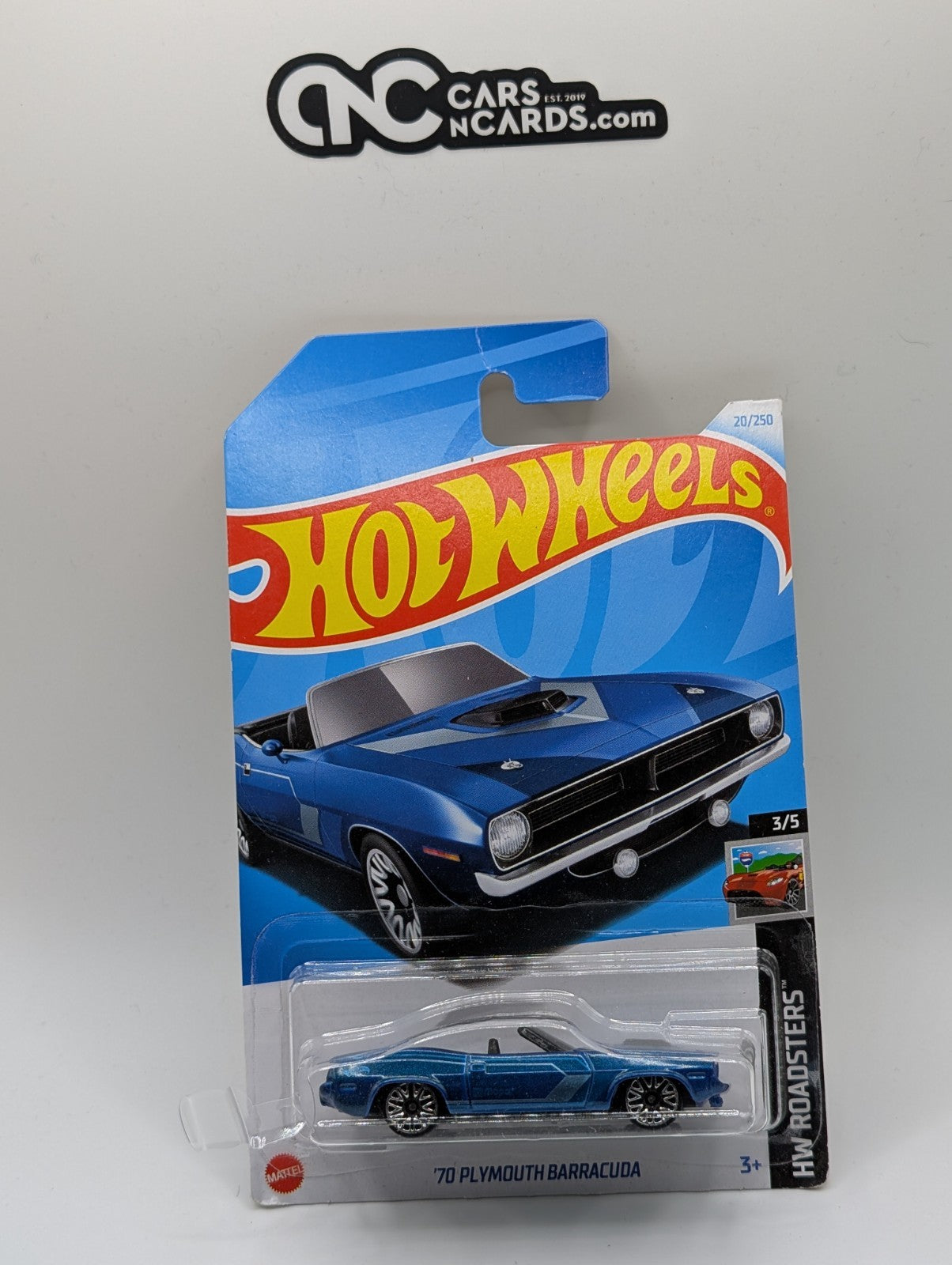 2024 Hot Wheels HW Roadsters '70 Plymouth Barracuda Blue 20/250 (Damaged Card)