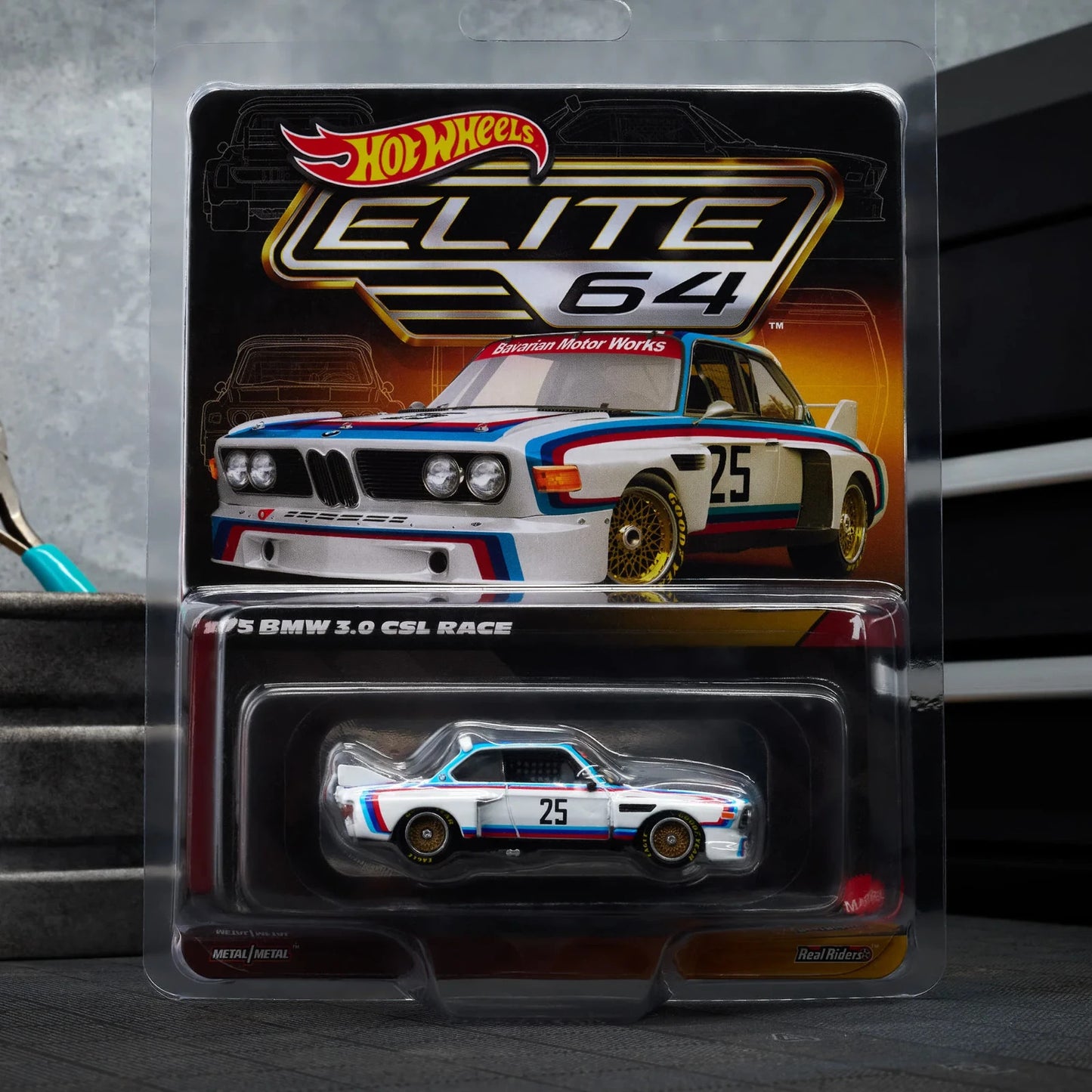 2025 Hot Wheels Elite 64 1975 BMW 3.0 CSL Race Car With Protector