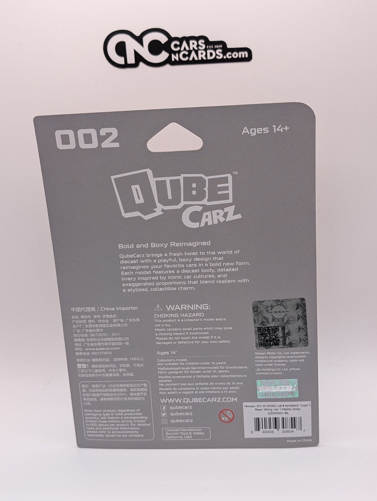 Mini GT Qube Carz 002 Nissan GT-R R35 LB Works Type 1 Matte Grey 1:64