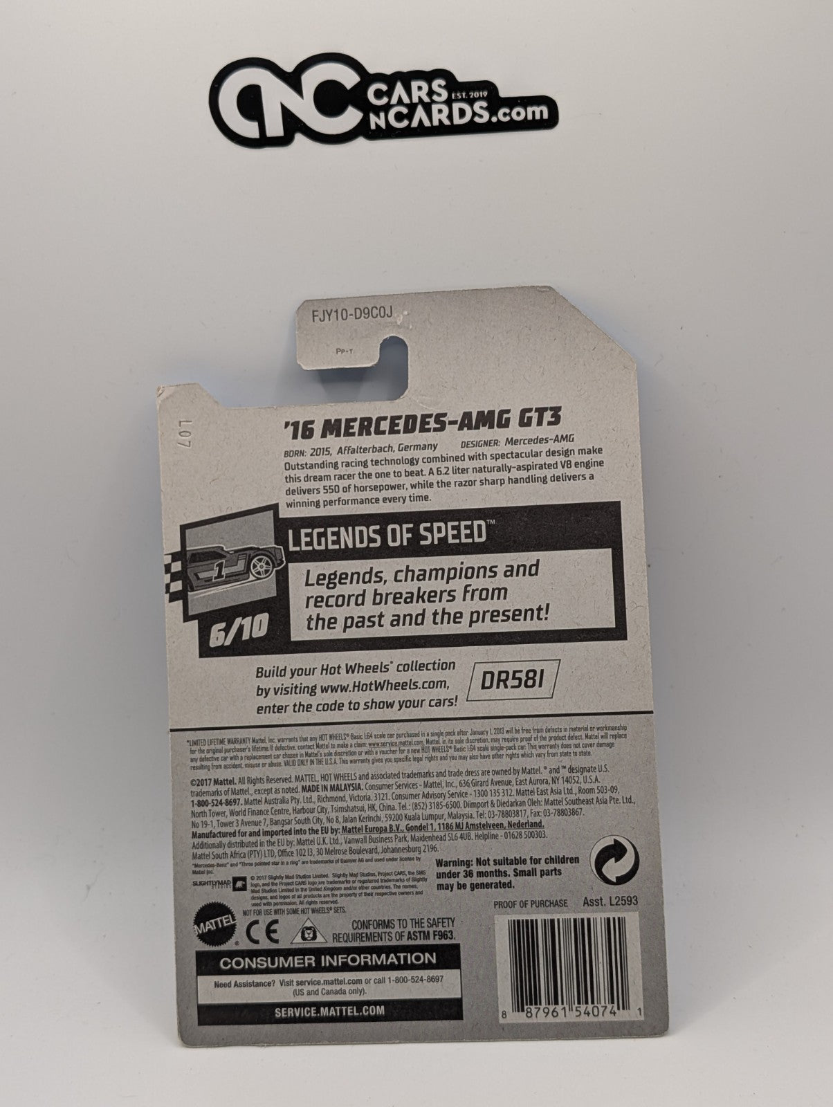 2018 Hot Wheels Legends of Speed 6/10 Mercedes-AMG GT3 196/365 (Card Crease)