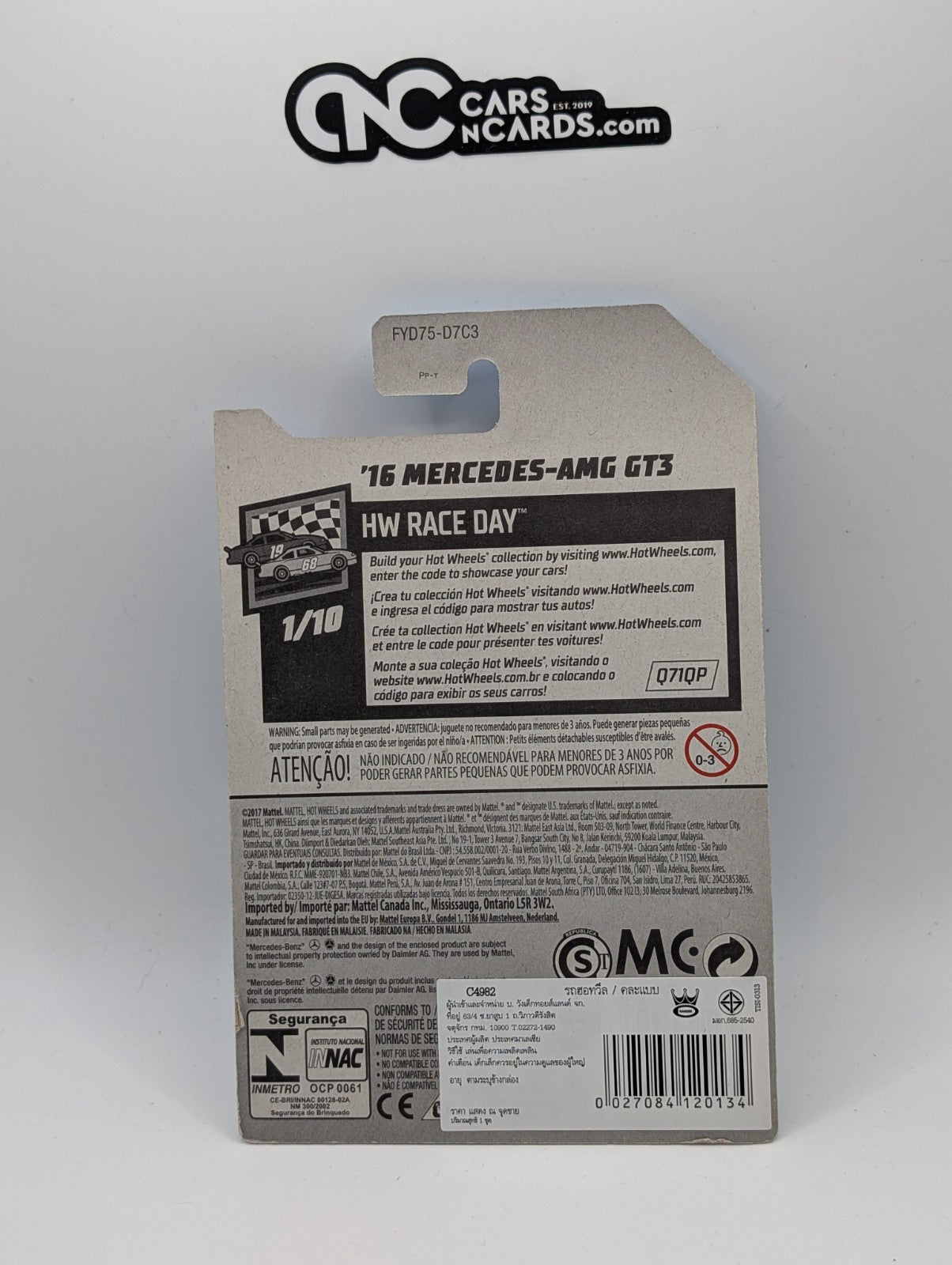 2019 Hot Wheels HW Race Day 1/10 Mercedes-AMG GT3 Blue 74/250