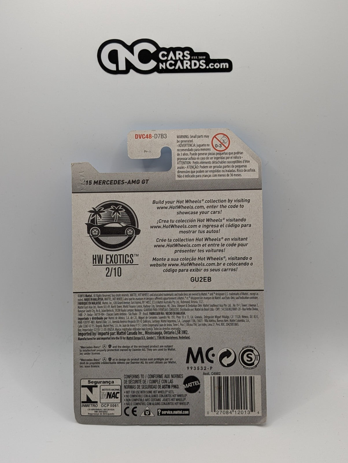 2017 Hot Wheels HW Exotics 2/10 '15 Mercedes-AMG GT 338/365 (Damaged Card)